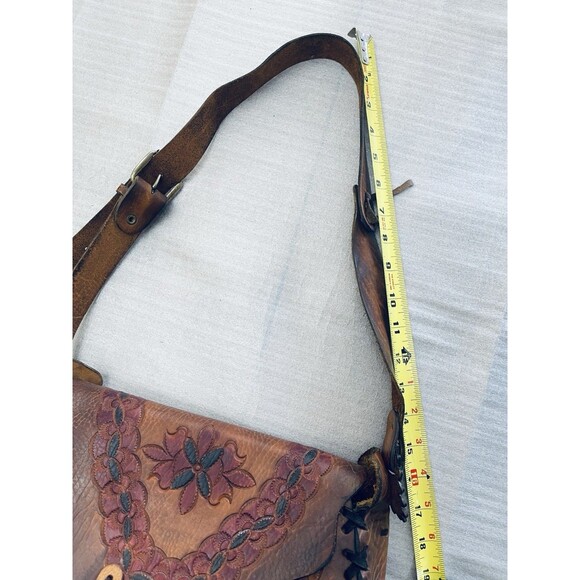Vintage Mexican Leather Bag SIOUX Tooled Floral Boho Hippie Shoulder Crossbody - Picture 10 of 12